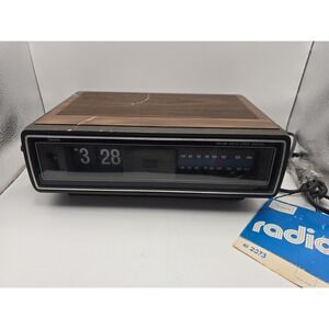 VTG Sears Flip Alarm Clock AM/FM Radio Woodgrain MCM With Tag TESTED